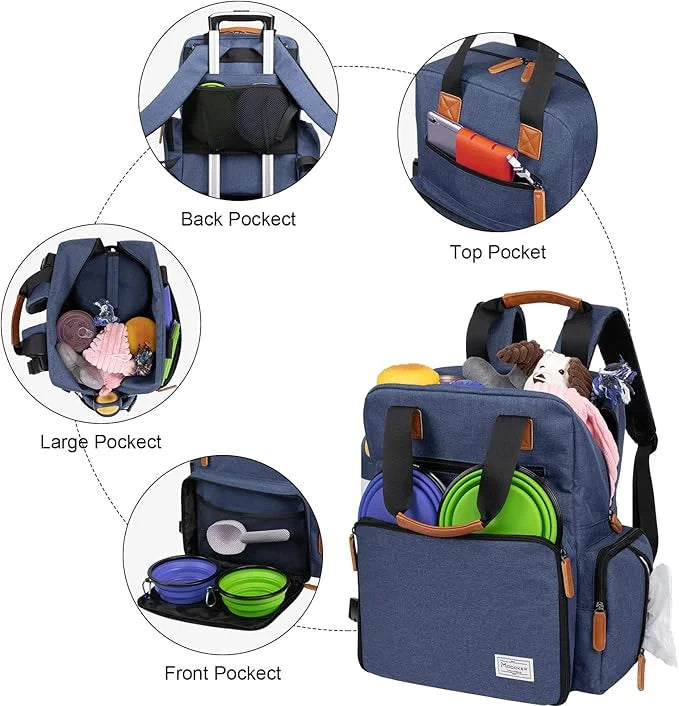Modoker Dog Travel Bag, Airline Approved Backpack for Pet Accessories Organizer, Tote Weekend Bag with 2 Dog Food Storage ...