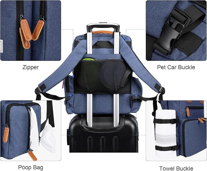 Modoker Dog Travel Bag, Airline Approved Backpack for Pet Accessories Organizer, Tote Weekend Bag with 2 Dog Food Storage ...