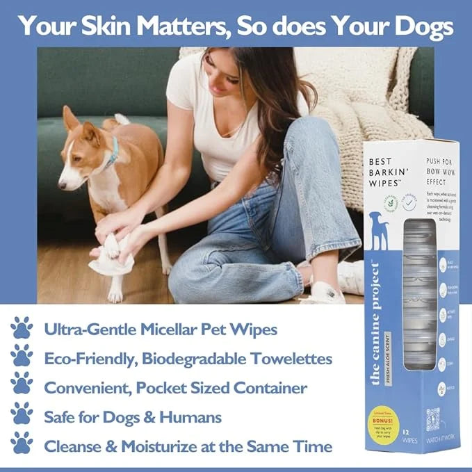 Best BARKIN' Wipes with Free Mesh Bag - Dog Wipes for Paws Ears and Butt - Micellar Aloe Scented Travel Friendly Puppy Wip...
