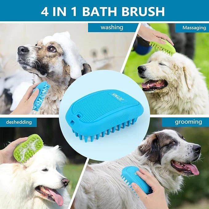 2 Pack Silicone & Rubber Pet Grooming Brushes - Bath, Massage & Shedding Brushes for Dogs & Cats with Long or Short Hair -...