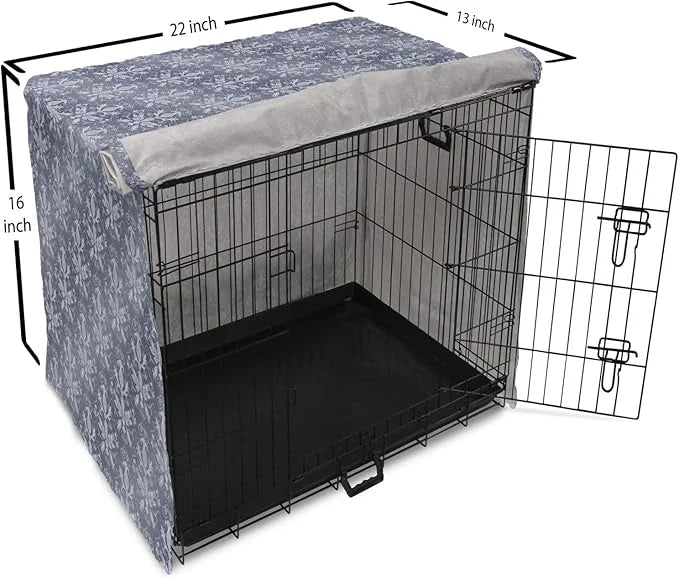 Lunarable Damask Dog Crate Cover, Medieval Repetitive Pattern with Flourish Ornaments, Easy to Use Pet Kennel Cover for Sm...