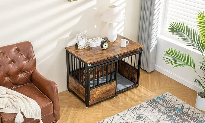 KOOPRO 40 Inch Dog Crate Furniture with Cushion for Large Medium Dogs, Wooden Heavy Duty Dog Kennel with Double Doors, Dec...