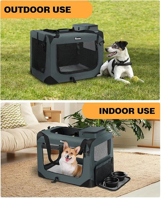 Extra Large Dog Crate with 2 Foldable Bowl, 32 Inch Collapsible Travel Dog Crate Kennel with Soft Blanket for Medium Dogs,...