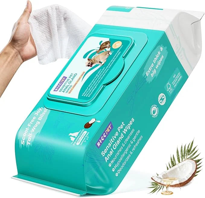 HICC PET Wipes for Dogs & Cats, Cleansing Deodorizing & Soothing Allergy Infections Anal Gland Pets Wipes with Coconut Oil...