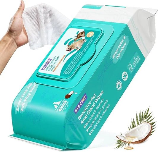 HICC PET Wipes for Dogs & Cats, Cleansing Deodorizing & Soothing Allergy Infections Anal Gland Pets Wipes with Coconut Oil...