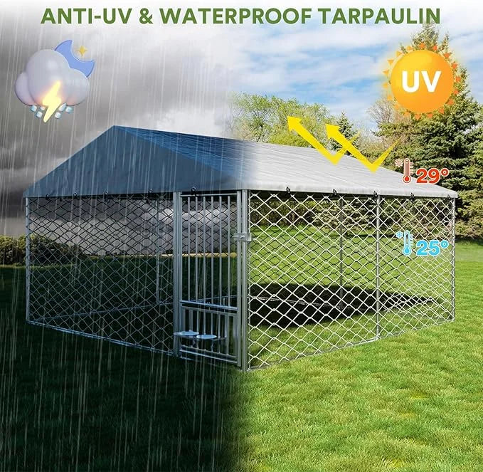 10x10 ft Dog Kennel Outdoor - Outside Dog Kennel with Roof, Heavy Duty Large Outdoor Dog Kennel, Covered Dog Outdoor Kenne...
