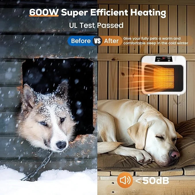 600W Dog House Heater With Time Setting (2 4 8 H), 300/600W 2 Mode Electric Pet Heater for Indoor/Outdoor Use, Livestock K...