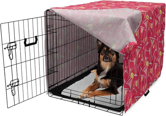 Lunarable Drinks Dog Crate Cover, Exotic Pattern of Tropical Cocktail Party Glasses with Lemons Slice, Easy to Use Pet Ken...