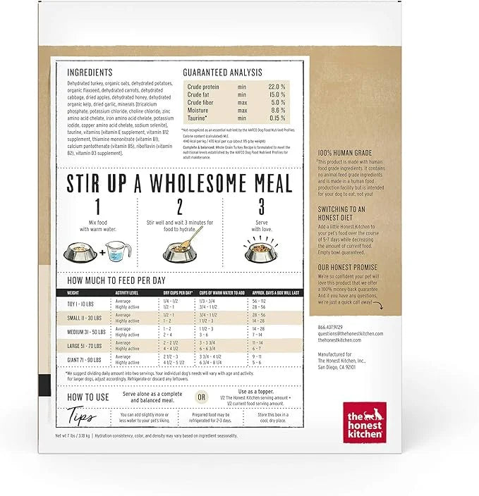 The Honest Kitchen Dehydrated Whole Grain Turkey Dog Food, 7 lb Box - Product Image
