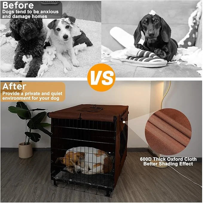Dog Crate Cover 30 Inch Thickened Dog Kennel Cover Windproof Puppy Cage Cover with Mesh Windows on Both Sides Portable Cra...