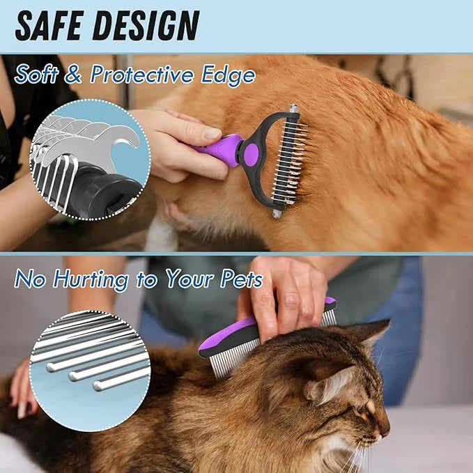 Pet Grooming Brush and Metal Comb Combo - Undercoat Rake for Dematting and Deshedding Long Matted Haired Dogs and Cats, Pu...