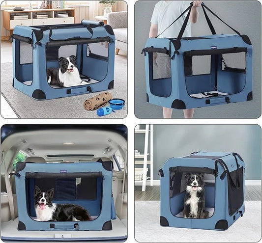 Petprsco Portable Dog Crate - 32"x23"x23" Collapsible Dog Travel Crate for Medium/Large Dogs with Soft Blanket, Foldable B...