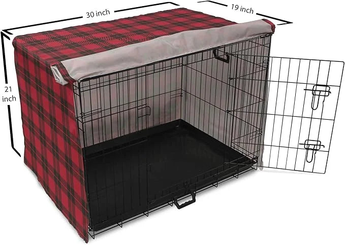 Lunarable Plaid Dog Crate Cover, Geometrical Scottish Ornament Folkloric Celtic Fashion Elements, Easy to Use Pet Kennel C...