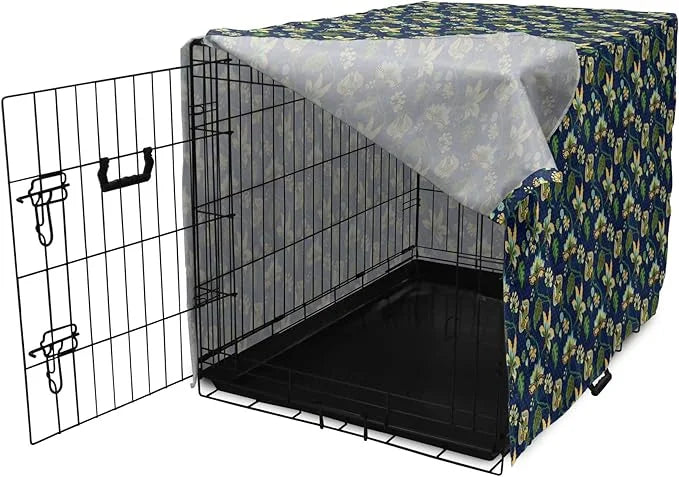 Lunarable Jacobean Dog Crate Cover, Triangles with Floral Pattern Stalks Leaves Flowers Whimsical Nature, Easy to Use Pet ...