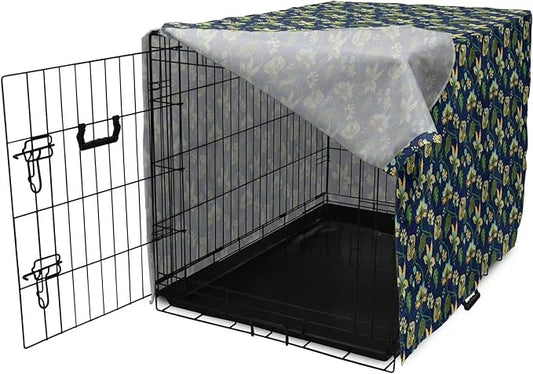 Lunarable Jacobean Dog Crate Cover, Triangles with Floral Pattern Stalks Leaves Flowers Whimsical Nature, Easy to Use Pet ...