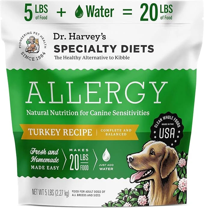 Dr. Harvey's Specialty Diet Allergy Turkey Recipe, Human Grade Dog Food for Dogs with Sensitivities and Allergies (5 Pound...