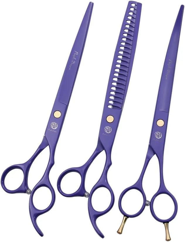 Purple Dragon 8.0 inch Professional Dog Grooming Hair Cutting Scissor &Curved Scissor&Chunker Shear Kit with Bag - for Pet...
