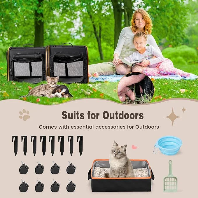 2-in-1 Cat, Dog Carrier for Pets up to 30 Lbs, Double Pet Carrier Car Travel Portable Twin Compartment Pet Kennel Dog Crat...