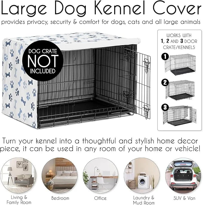 Sweet Jojo Designs 48in. Large Dog Crate Cover (Bones and Paw Prints) for Boys Pet Cage, Kennel Covers (Modern, Cartoon, D...