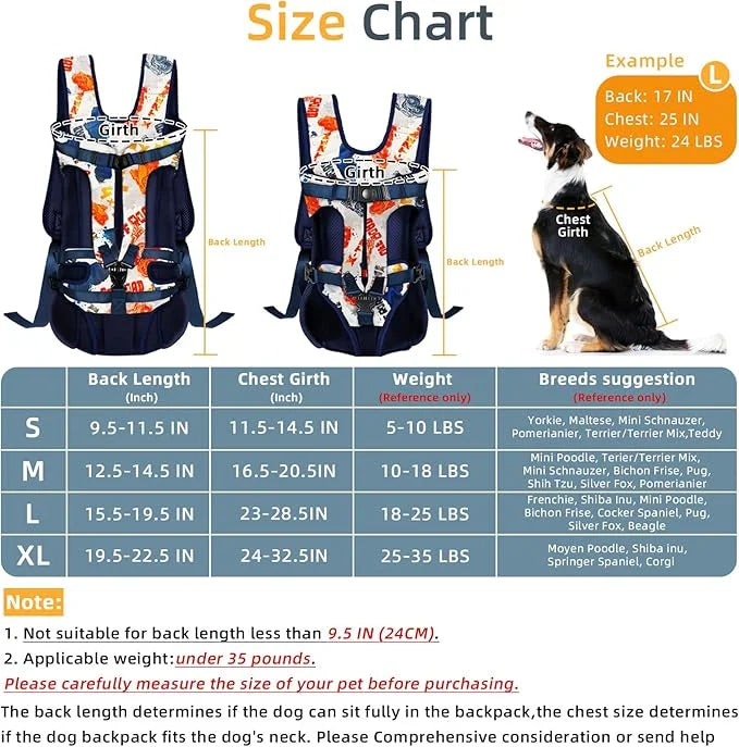 Dog Front Carrier Backpack, Dog Backpack Carrier Soft Pad, Pet Legs Out, Easy-Fit Dog Front Carrier for Small Medium Puppy...