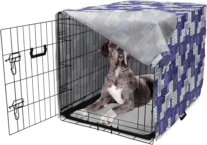 Lunarable Geometric Dog Crate Cover, Eastern Inspirations Canonical Paisley and Floral Composition Squares, Easy to Use Pe...