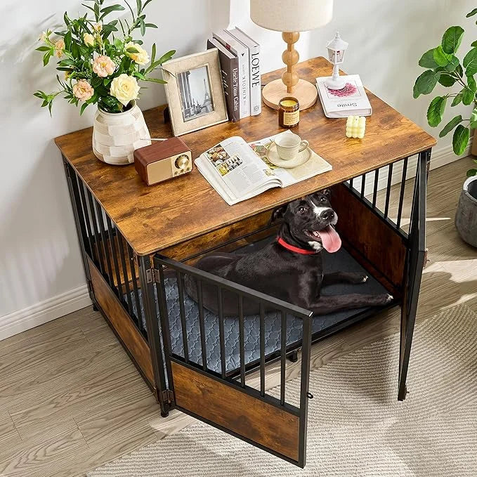 KOOPRO 43.7" Inch Dog Crate Furniture with Cushion for Large Dogs, Wooden Heavy Duty Dog Kennel with Double Doors Indoor, ...