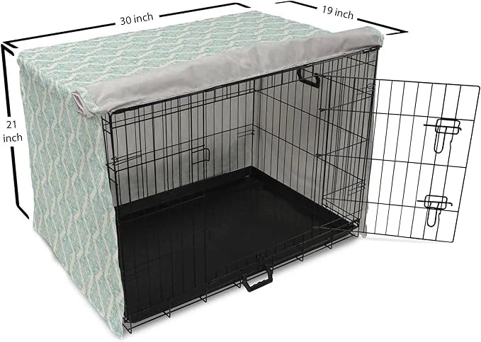 Lunarable Damask Blue Dog Crate Cover, Vintage Antique Pattern with Classic Victorian Motif, Easy to Use Pet Kennel Cover ...