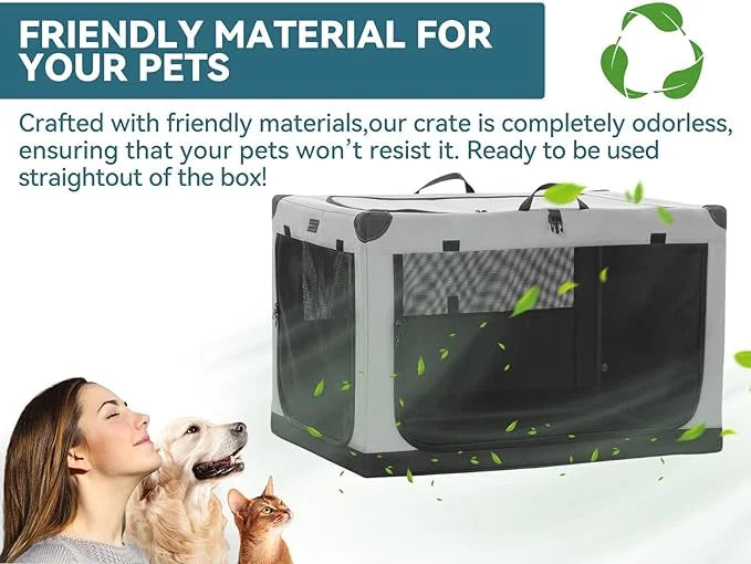 PETSFIT Portable Dog Crate, with Patented Adjustable Fabric Cover, Chewproof & Lockable Mesh Doors, Waterproof Base Collap...