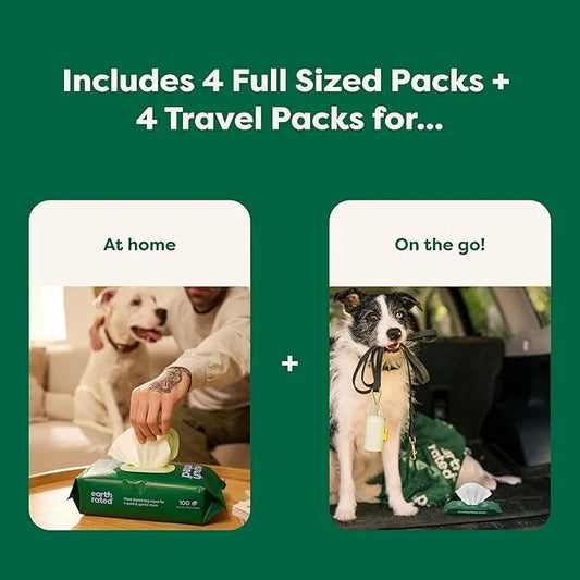 Earth Rated Hypoallergenic Dog Grooming Wipes for at Home & On-The-Go, for Paws, Body & Butt, Includes 4 Travel and Full S...