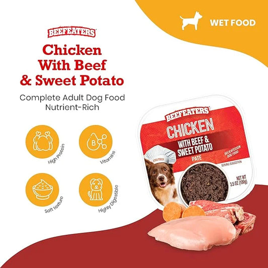 Beefeaters Dog Treats - Chicken, Beef & Sweet Potato Pate 3.5oz, Case of 96 | Complete Adult Dog Food, No Artificial Prese...