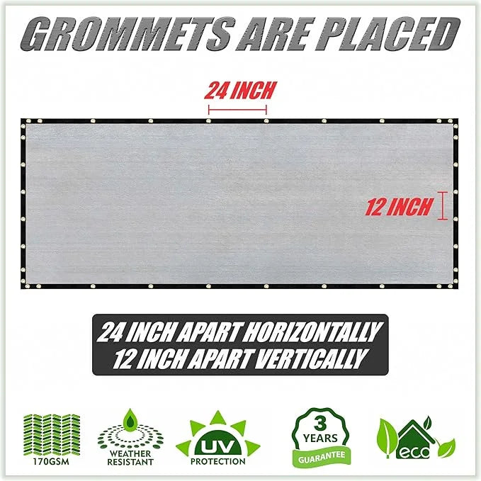 ColourTree 7' x 22' Grey Custom Size Shade Cloth with Grommets - 90% Sunblock, Durable Mesh Fabric Tarp for Dog Kennel Cov...