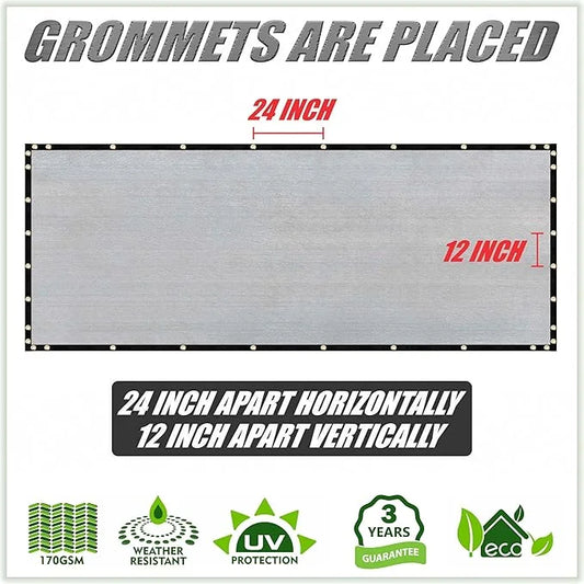 ColourTree 7' x 22' Grey Custom Size Shade Cloth with Grommets - 90% Sunblock, Durable Mesh Fabric Tarp for Dog Kennel Cov...