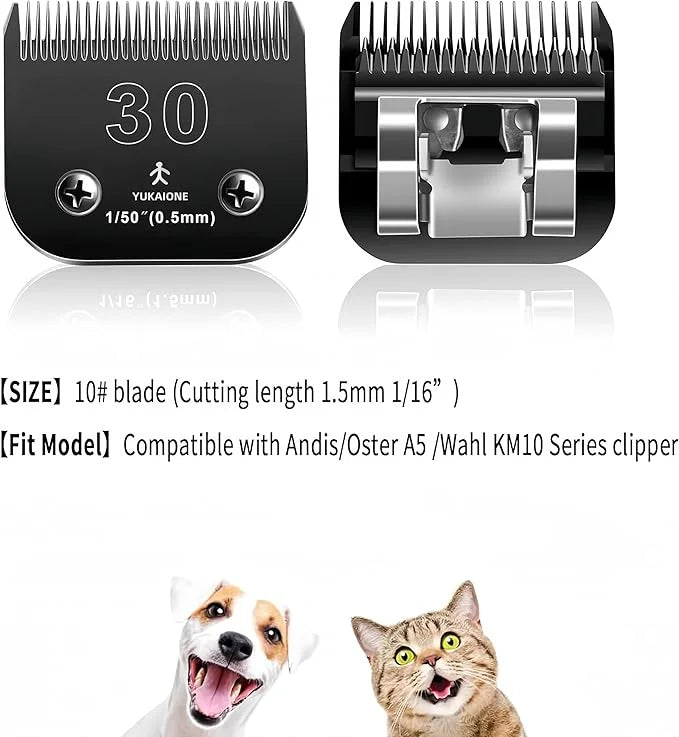 #30 Dog & Cat Clipper Blade: Titanium Coated SK2 Steel, Universal Fit for Andis, Oster, Wahl - 1/50" Cut for Ultra-Short T...