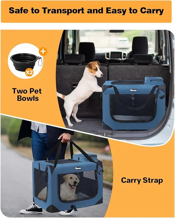 Extra Large Dog Crate with 2 Foldable Bowl, 28 Inch Collapsible Travel Dog Crate Kennel with Soft Blanket for Medium Dogs,...