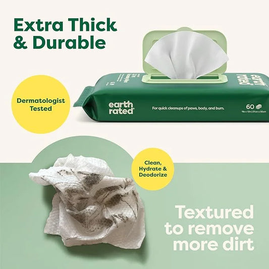 Earth Rated XL Pet Wipes for Dogs & Cats, 3-in-1 Hypoallergenic Cleaning, Deodorizing and Hydrating Extra Large Grooming f...