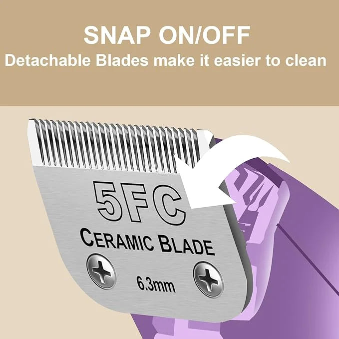 2 Pack Detachable Pet Dog Grooming Clipper Ceramic Blades,Compatible with Andis Size 5FC 1/4”(6.3mm) Cut Length (64122), M...