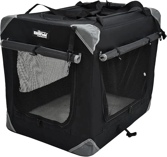 EliteField 4-Door Folding Soft Dog Crate with Curtains, Carrying Bag and Fleece Bed (2 Year Warranty), Indoor & Outdoor Pe...