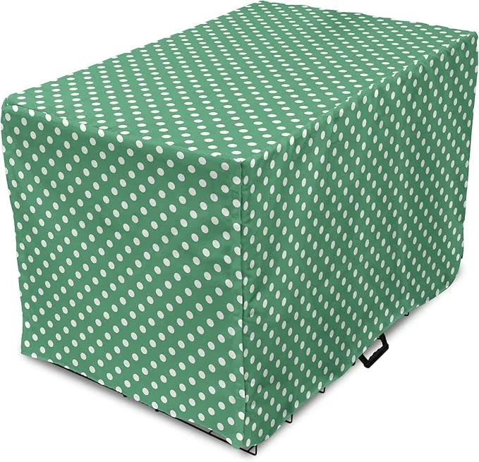 Lunarable Green Dog Crate Cover, Old Fashioned Polka Dot Pattern on Green Background Classical Traditional, Easy to Use Pe...