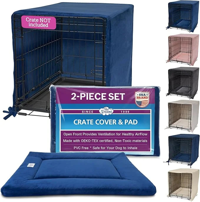 Pet Dreams Dog Crate Cover & Mat- Breathable Non-Toxic Kennel Topper for Single-Door Crates, Fits iCrate Dog Cages 18, 24,...