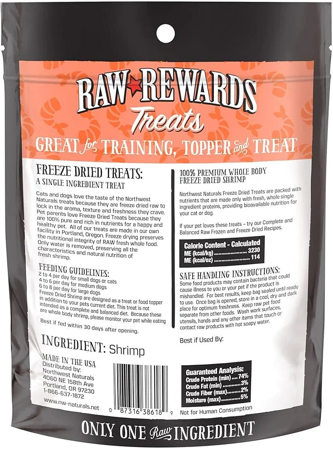 Northwest Naturals Raw Rewards Freeze-Dried Shrimp Treats for Dogs and Cats - Bite-Sized Pieces - Healthy, 1 Ingredient, H...