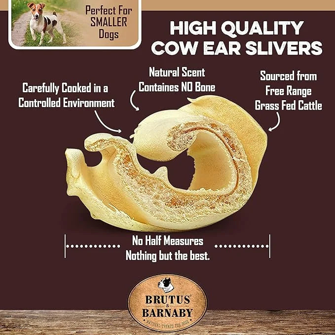 BRUTUS & BARNABY Cow Ears for Dogs; Ear Slivers are Great for Puppy Teething, Single Ingredient Beef Ear Slivers for Small...