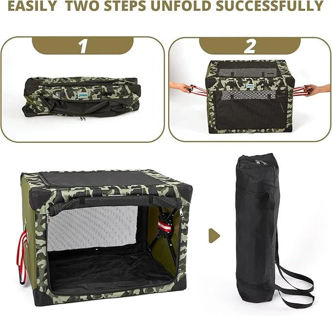 4 Door Portable Folding Dog Soft Crate, Quick Portable with Mesh Mat,Strong Steel Frame,Washable Fabric to Protect Pour pe...