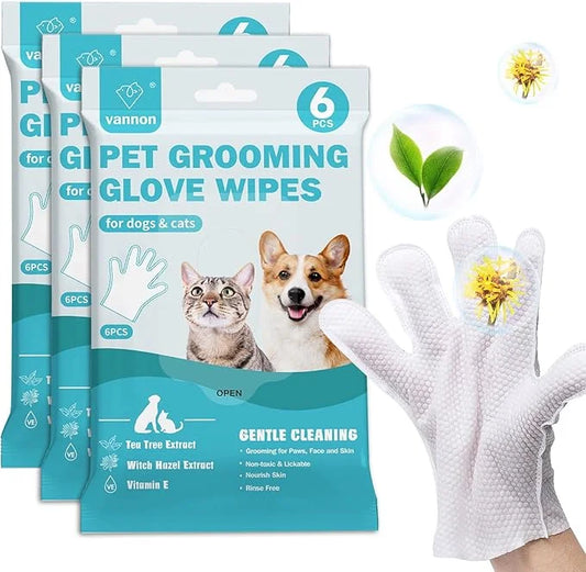 Vannon Extra Thick Pet Bathing Wipes for Dogs & Cats, Cleaning & Odor-Controlling Grooming Gloves, Nourish Fur Glove Wipes...