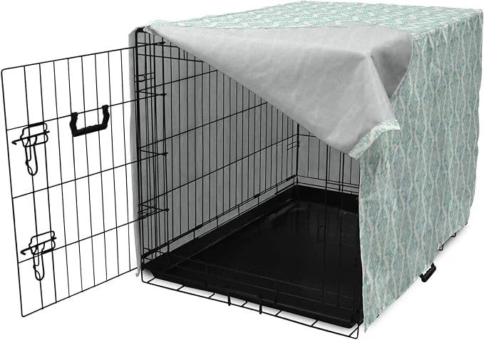 Lunarable Damask Blue Dog Crate Cover, Vintage Antique Pattern with Classic Victorian Motif, Easy to Use Pet Kennel Cover ...