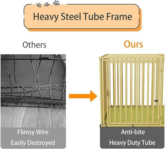 Steel Tube Heavy Large Dog Crate with Mat Base, 48" L x 28" H Dog Crates for Medium Large Dogs, Big Dog Cage, Dog Kennel, ...