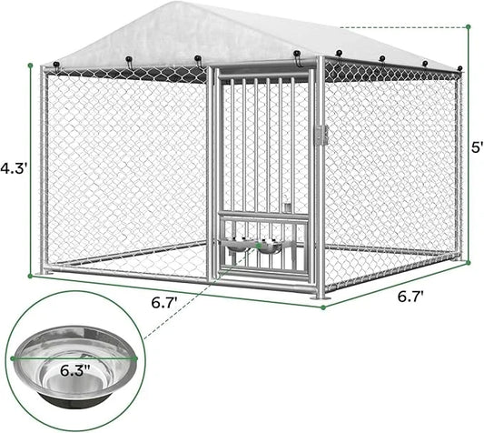 Rovibek 6.7'×6.7' Outdoor Dog Kennel with Roof, Outside Dog Kennel with Waterproof Sunproof Cover, Dog Kennels Outdoor and...