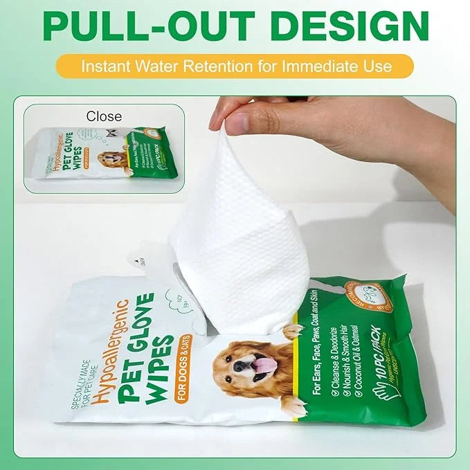 Pet Glove Wipes UNSCENTED for Dogs and Cats No-Rinse, Deodorizing, Grooming Gloves for Paws, Face, Butt, and Legs, Portabl...