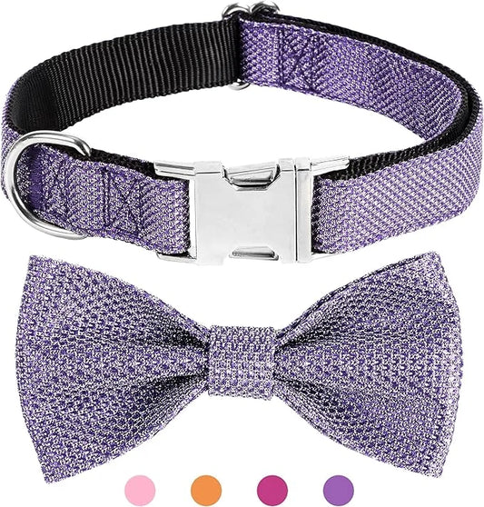 Dog Collar with Bow for Small Medium Large Dogs, Cute Bling Dog Bow Tie Collar with Metal Buckle, Soft & Durable for Mediu...