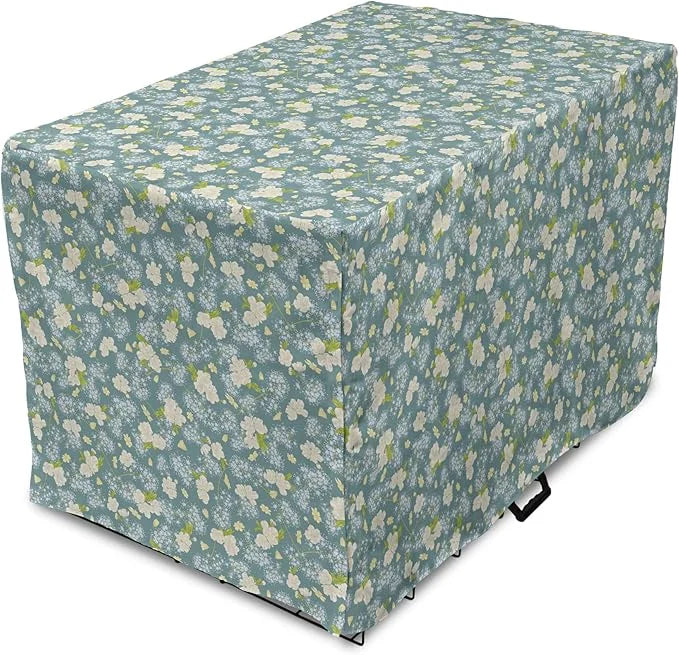 Lunarable Spring Dog Crate Cover, Pastel Tone Romantic Blossoming Flowers Pattern Vintage Garden Art, Easy to Use Pet Kenn...