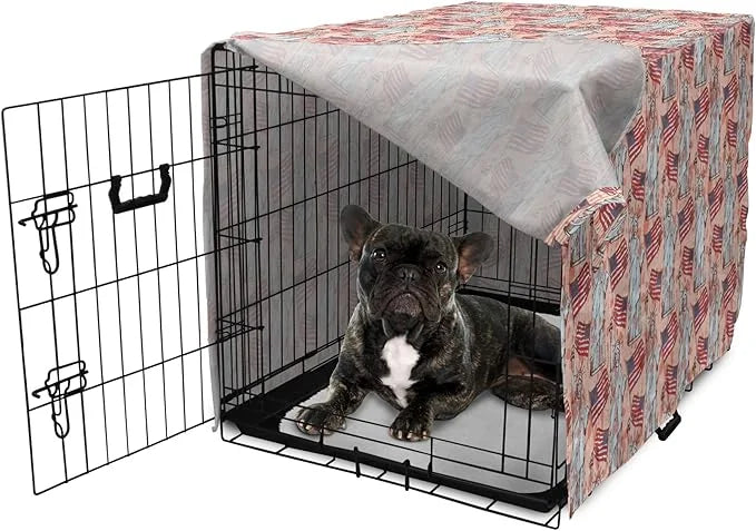 Ambesonne USA Dog Crate Cover, United States America Liberty Rhythmic Print, Easy to Use Pet Kennel Cover for Cats & Mediu...